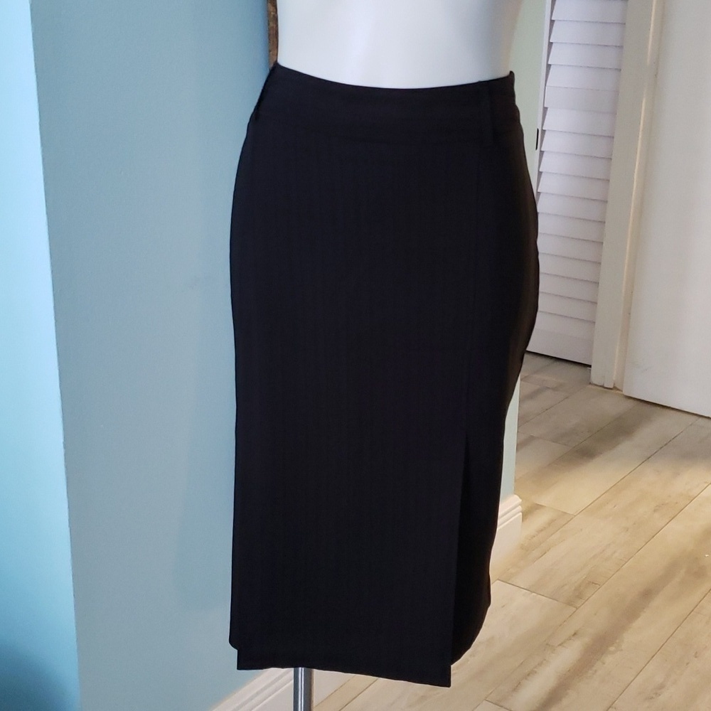 BLACK STRAIGHT DRESSY MIDI SKIRT WITH BELT LOOPS